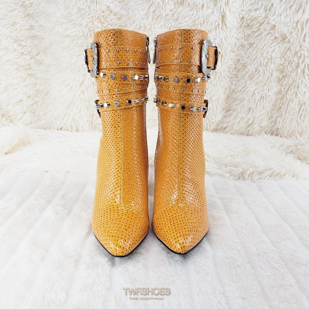Final Sale Strap Top Studded 4" Chunky Heel Ankle Boots - Picture 6 of 15